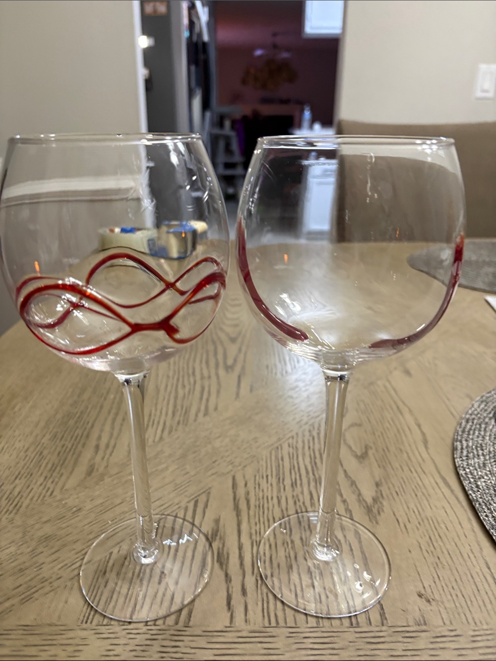 Hand-Blown Red Swirl Wine Glasses - Set of 2